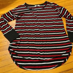 Liz Claiborne long sleeved striped shirt top blouse. Black red white NWOT